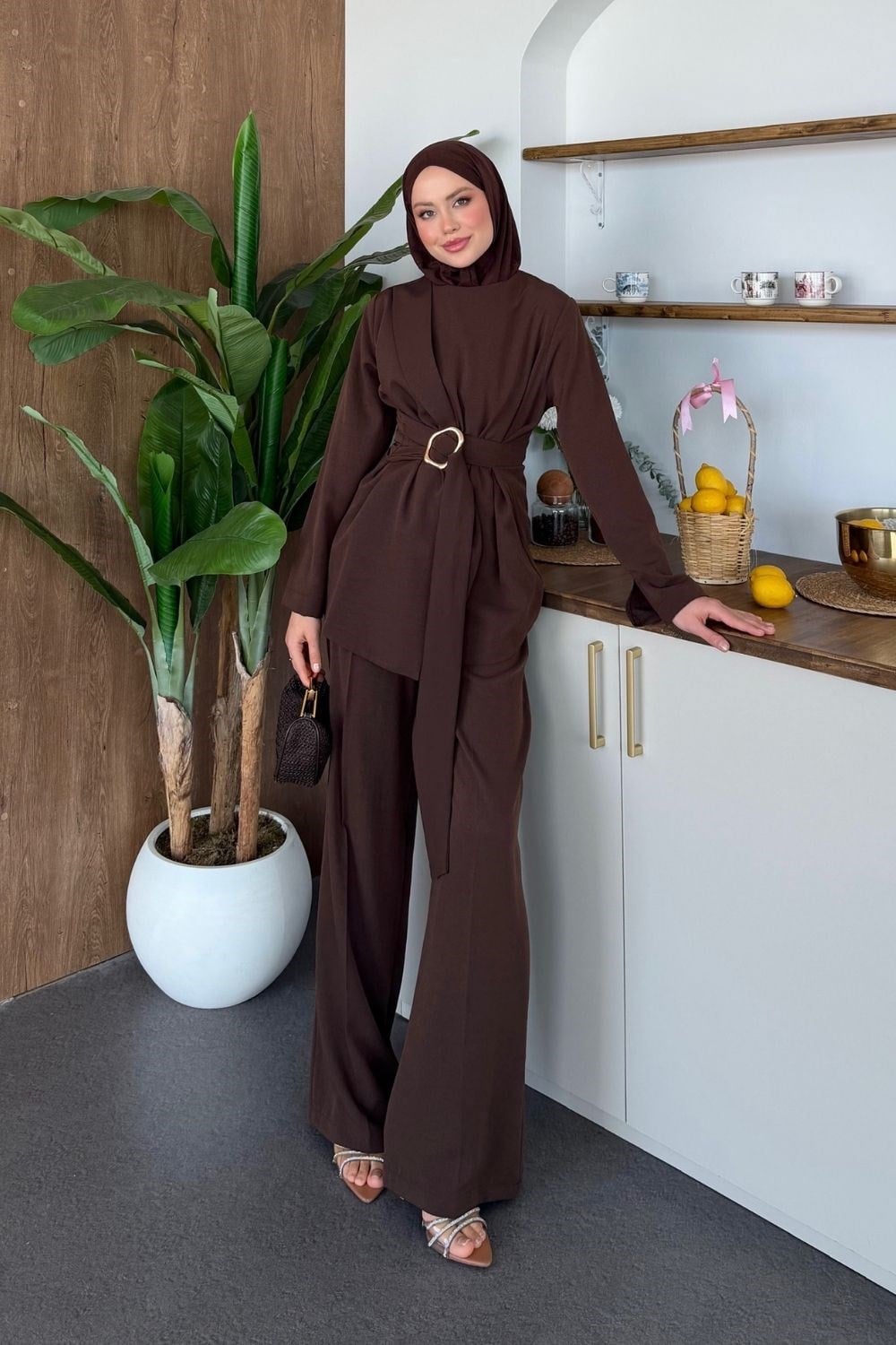 Elegance Tokalı Takım Kahverengi 41601 
