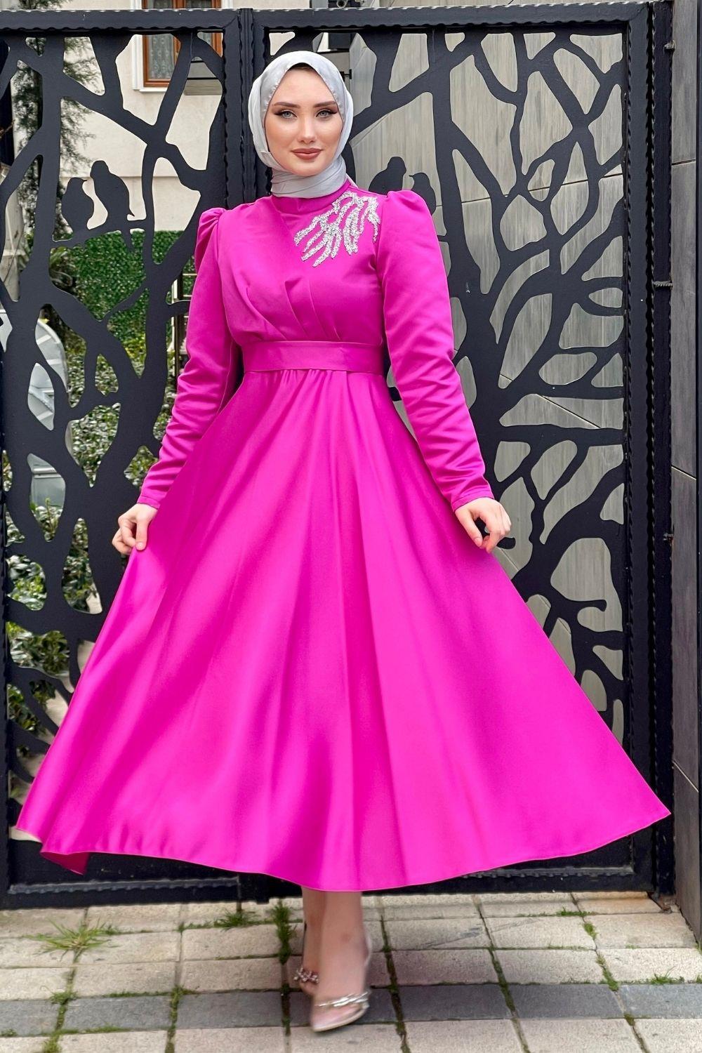 Prenses Saten Abiye Pembe 4161 