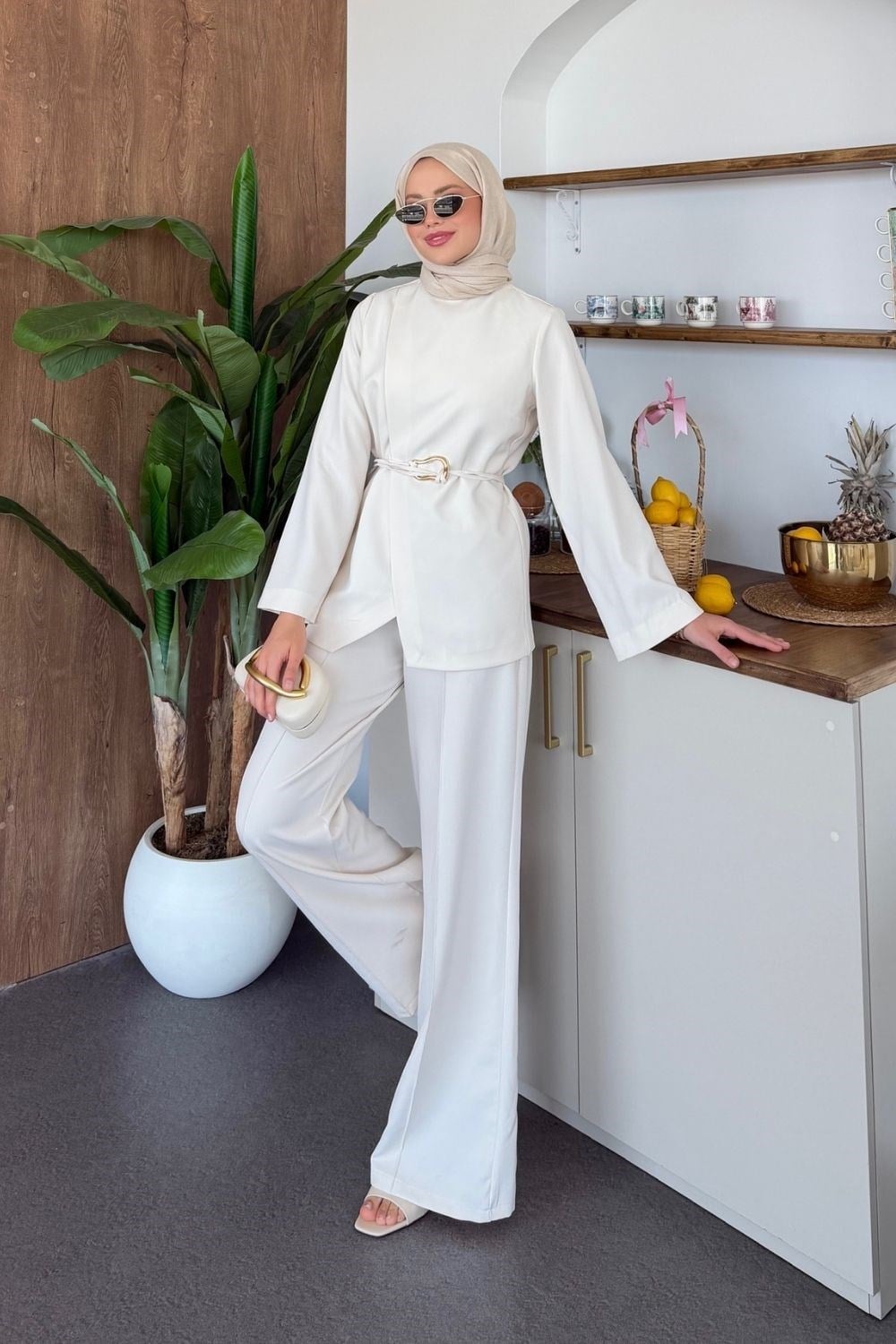 Ceylan Toka Dety Pantolonlu Takım Ekru 41612 