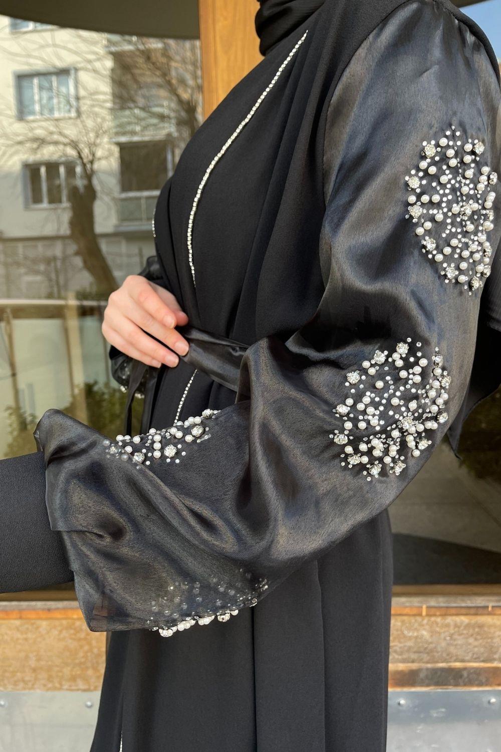 Kolları Organize Tül Abaya Siyah 4275 