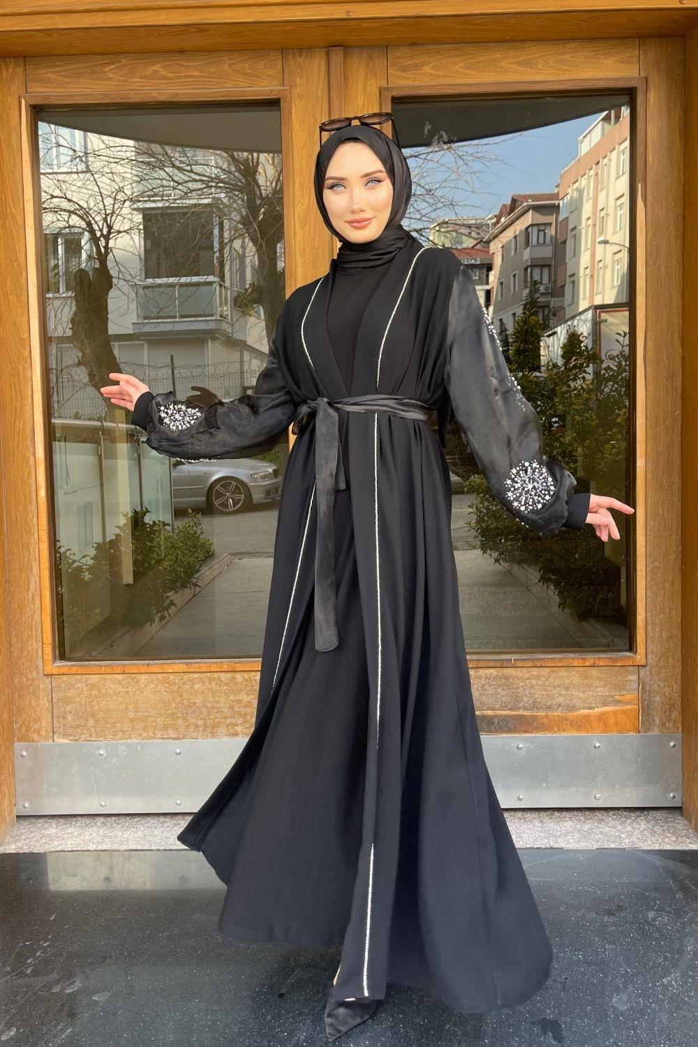 Kolları Organize Tül Abaya Siyah 4275 