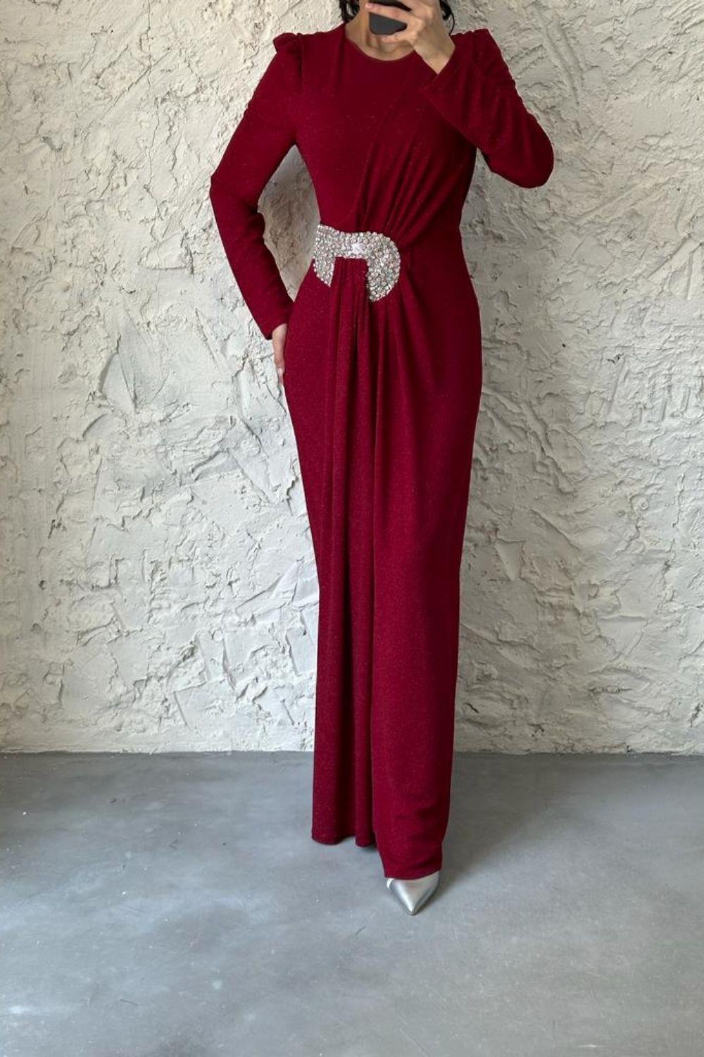 Havin Simli Abiye Bordo 4351 