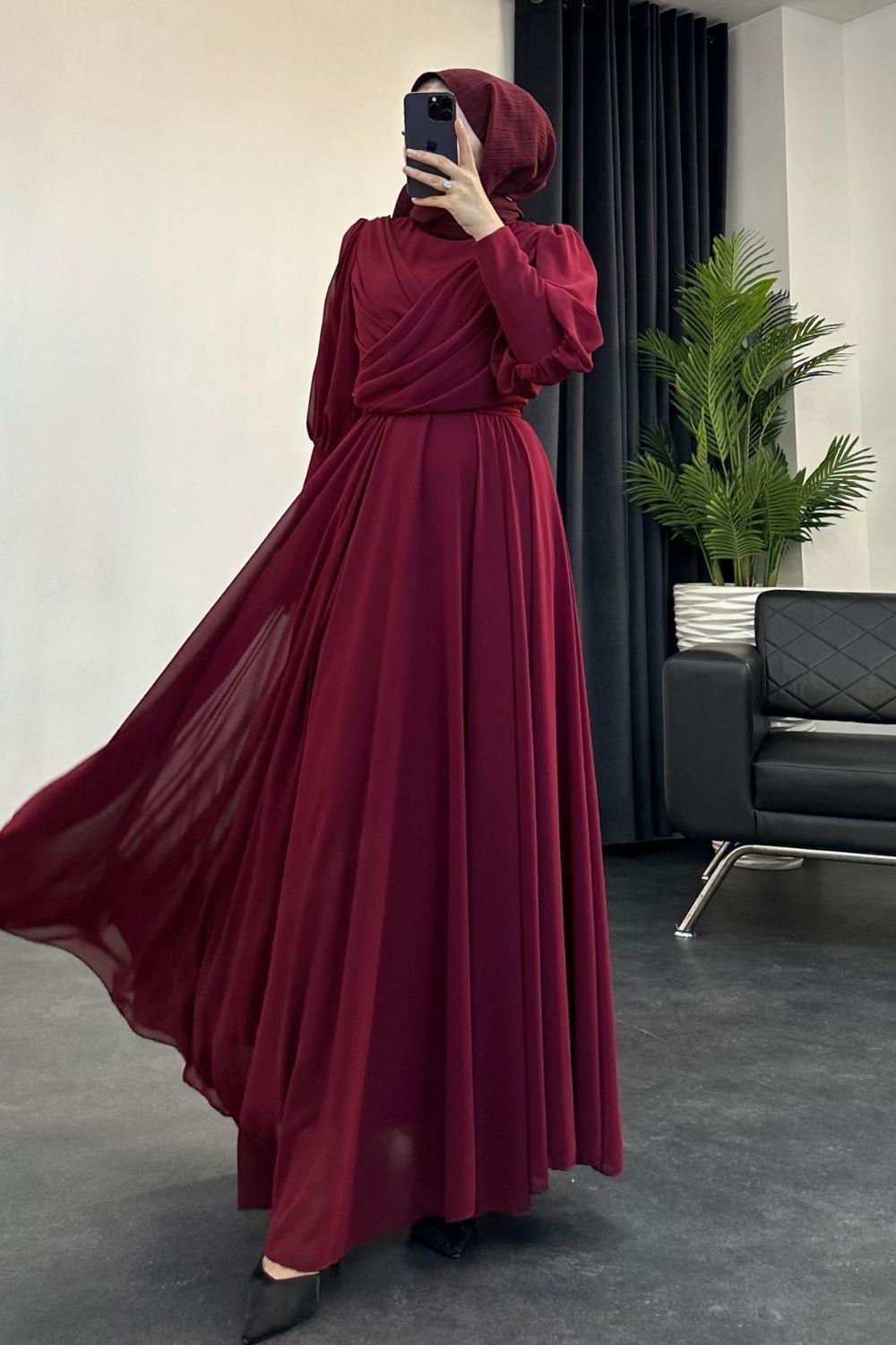 Melinda Şifon Abiye Bordo 4449 