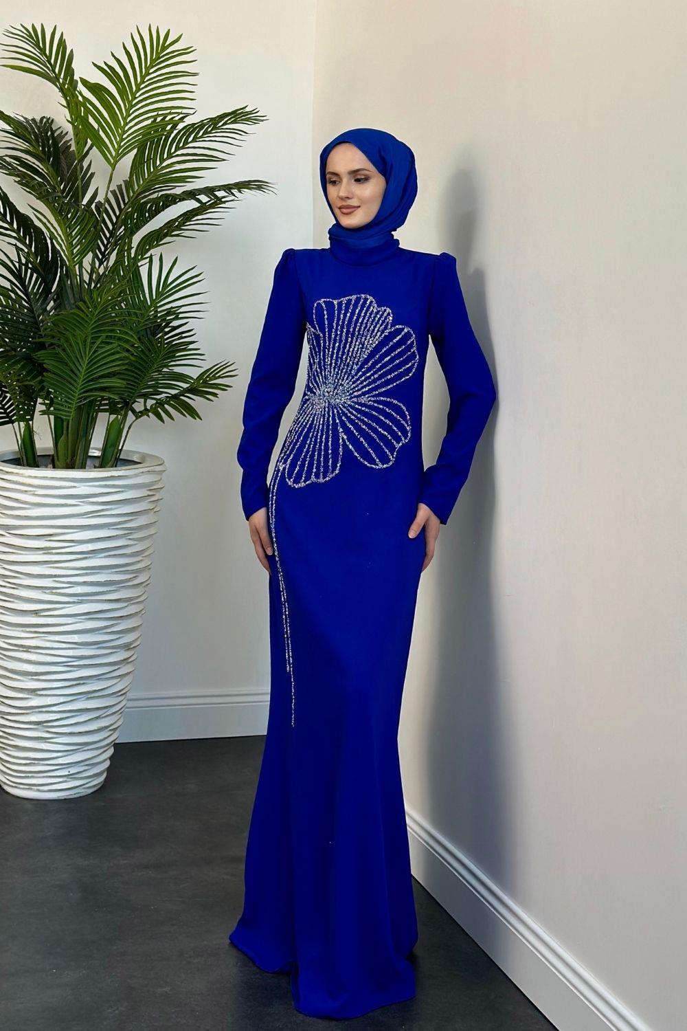 Meyra Yanı Taş Abiye Saks 4599 