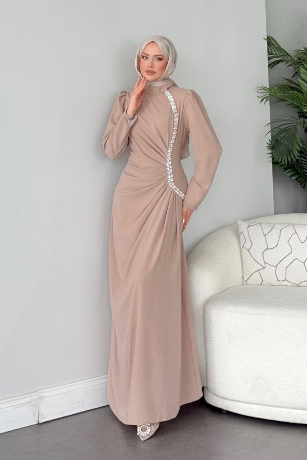 Sole Taşlı Abiye Bej 4657 