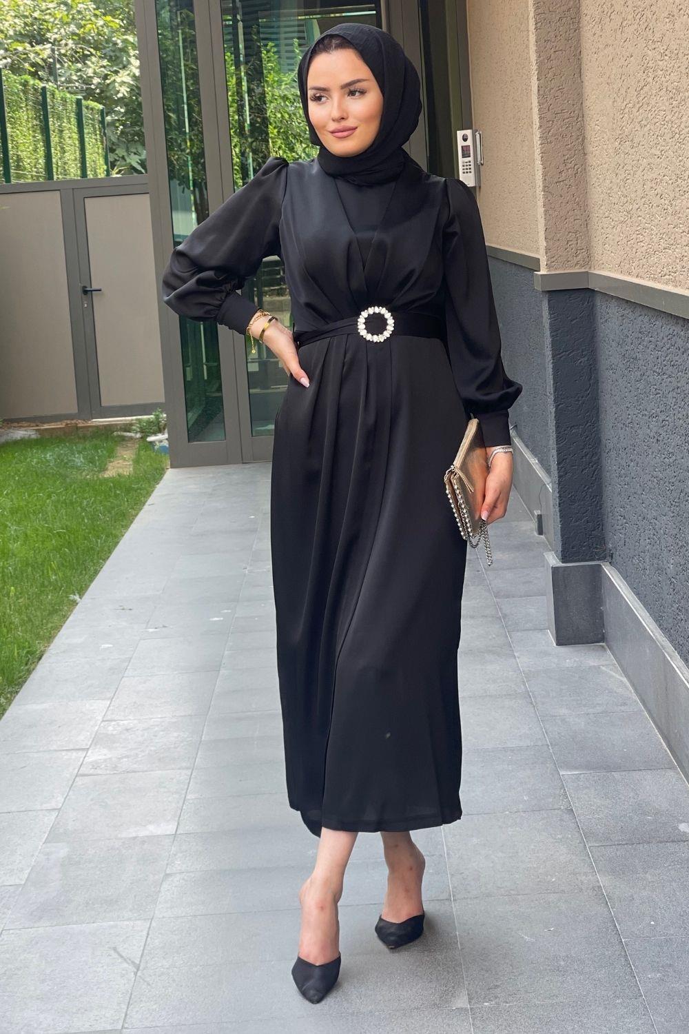 Kruvaze Taşlı Sten Abiye Siyah 4662 