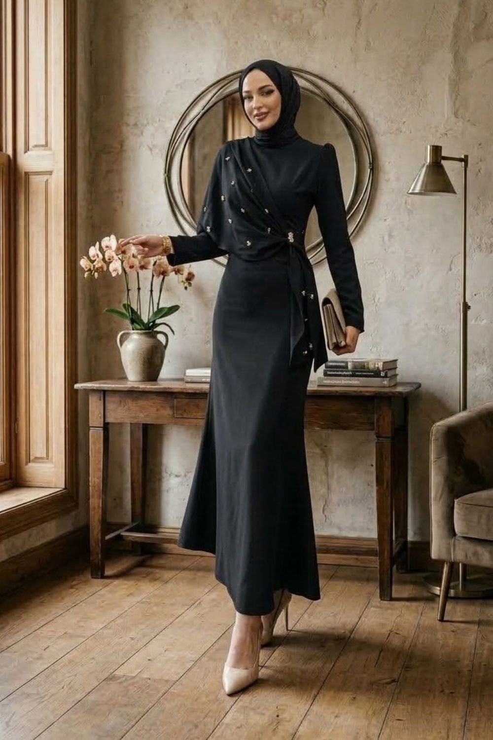 Hilary Drape Detay Abiye Siyah 4725 