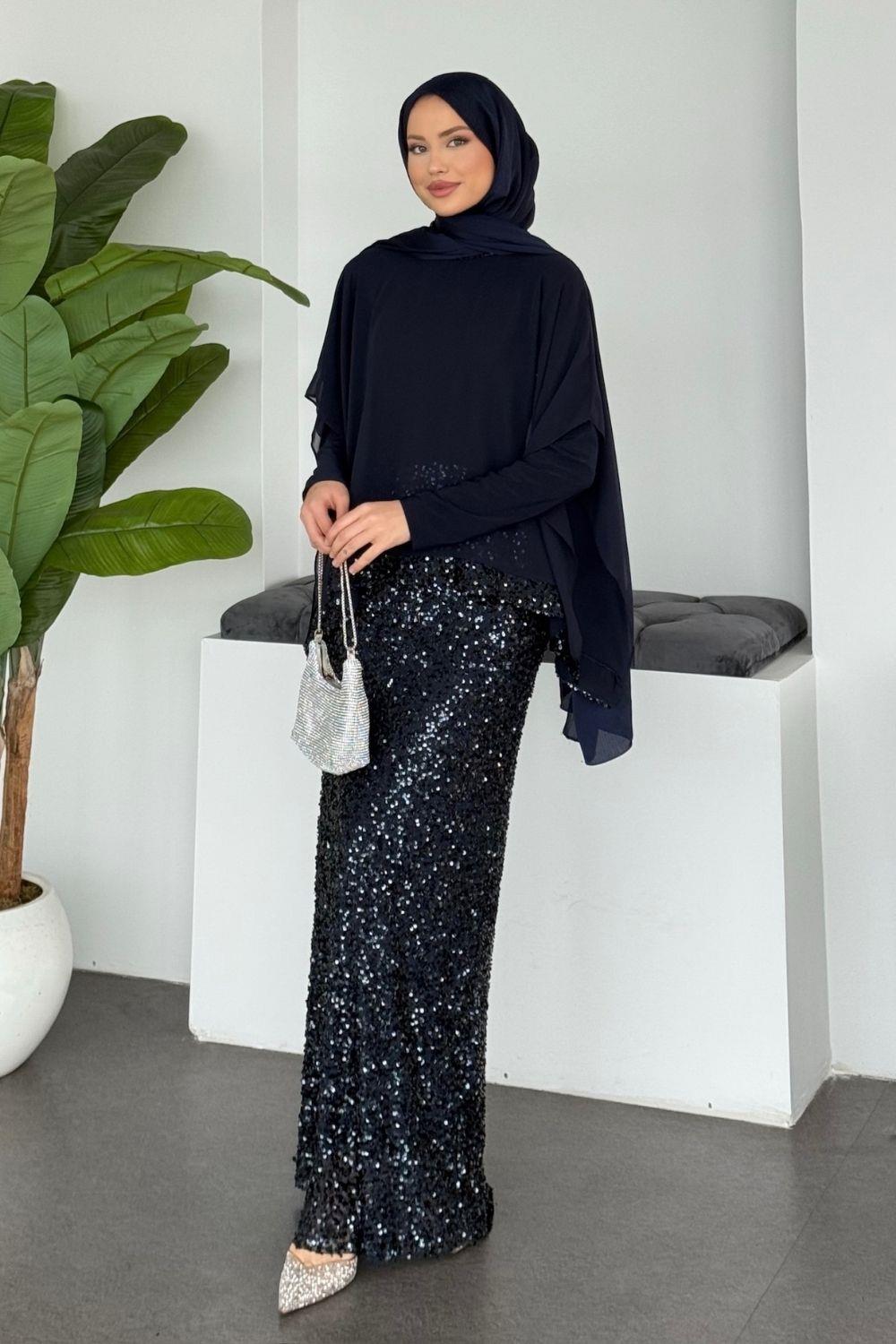 Süslü Abiye Lacivert 4828 