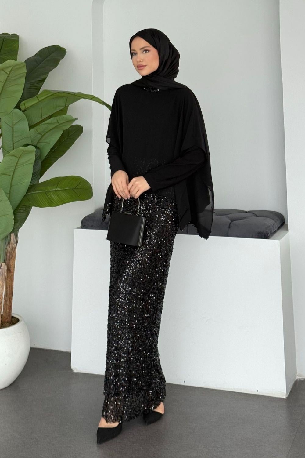Süslü Abiye Siyah 4828 