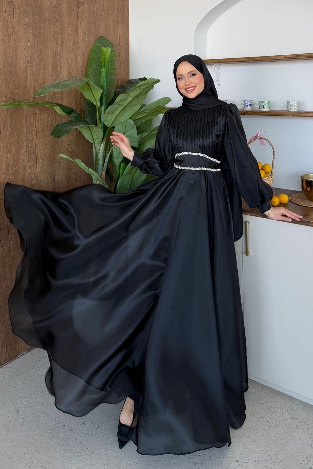 Sophie Taş Detay Abiye Siyah 4870 