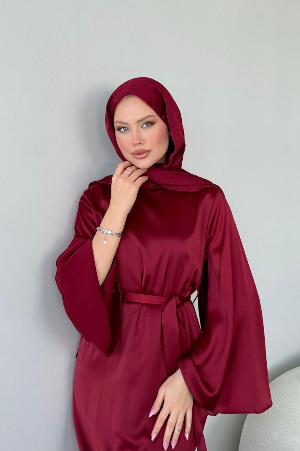 Bear Saten Kuşaklı  Abiye Bordo 4901 