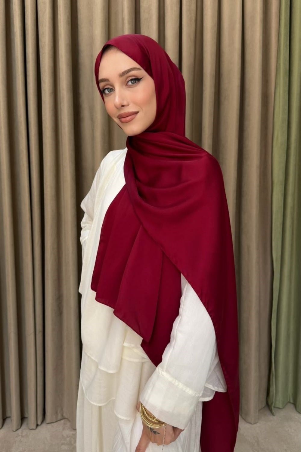 Kristal Saten Şal Bordo 500 