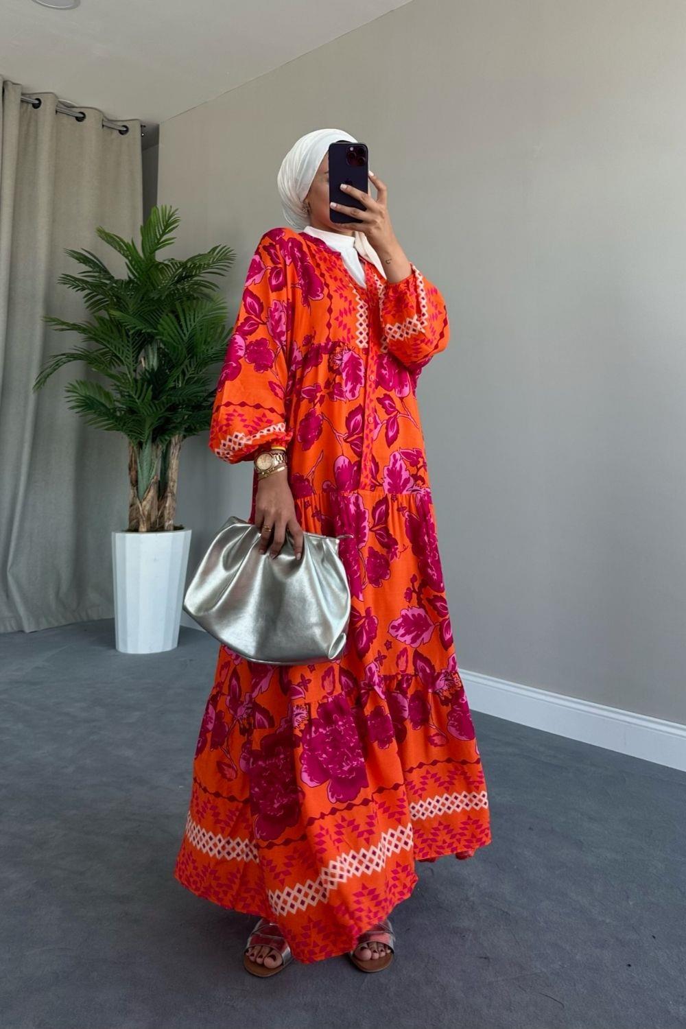 Etnik Desenli Elbise Pembe 50260 