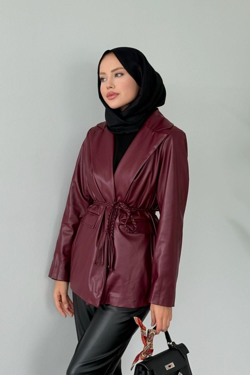 Demi Deri Blazer Ceket Mürdüm 51007 