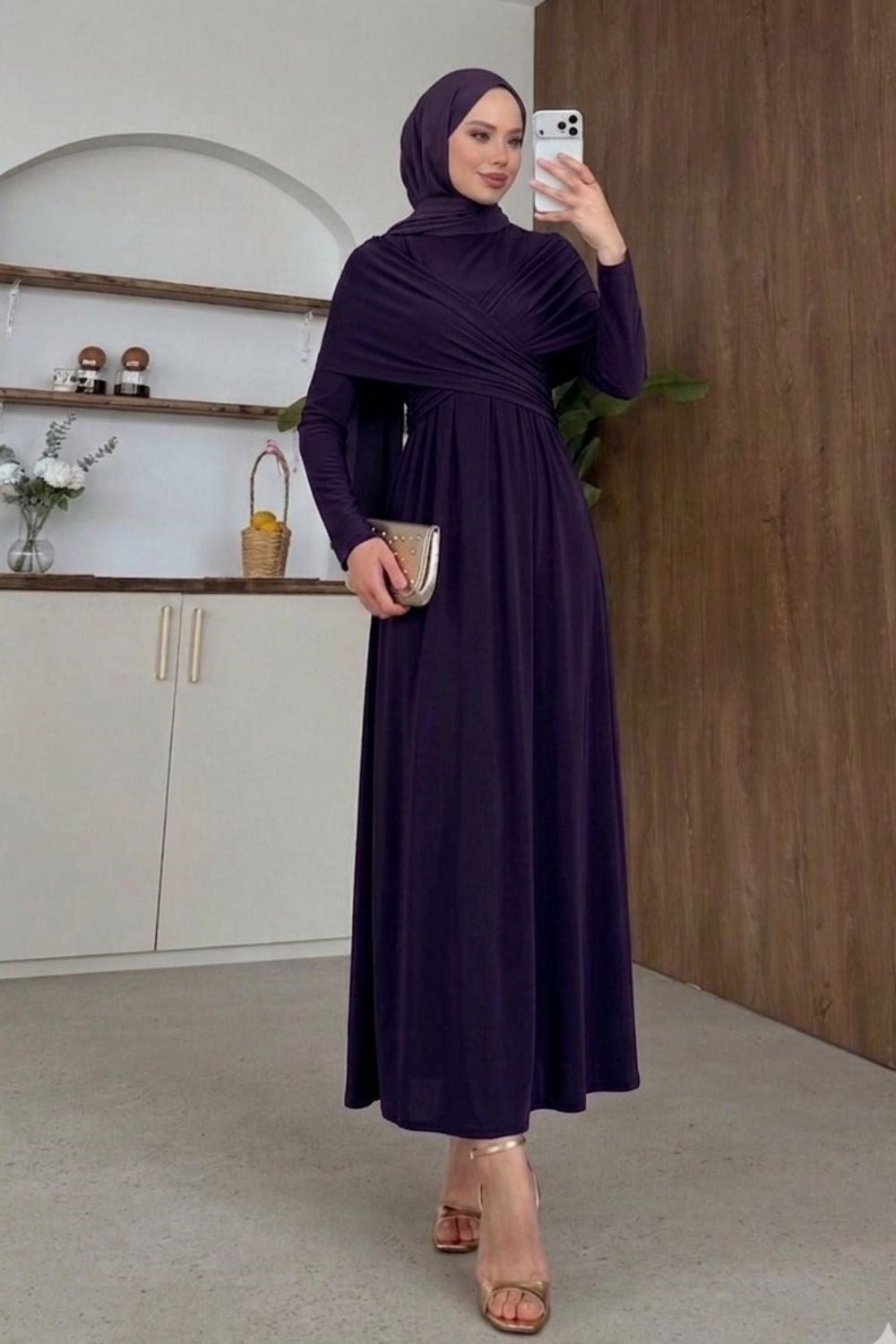 Hanzade Taşlı Sandy Elbise Mor 5133 