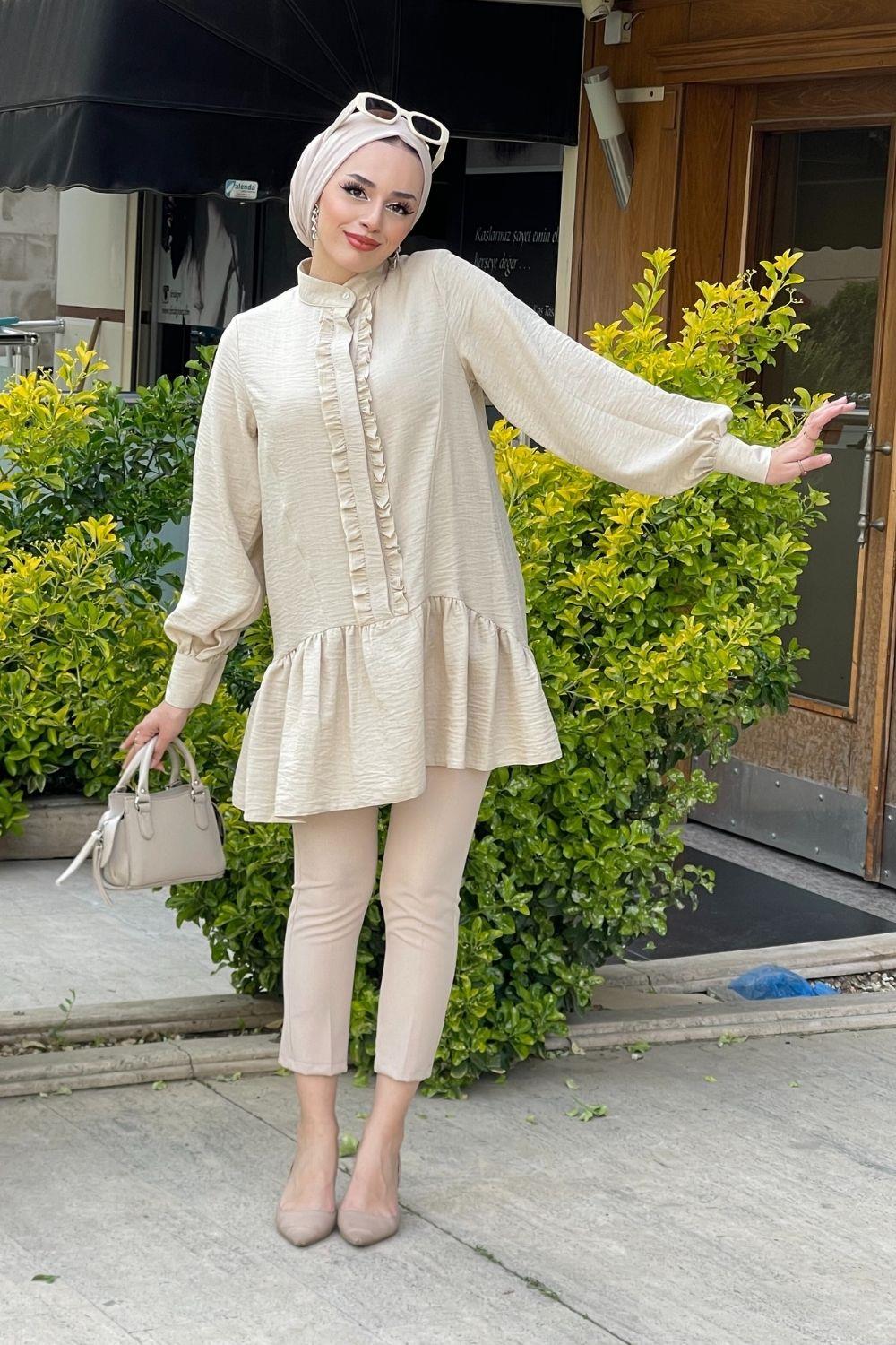 Fırfırlı  Gizli Düğmeli Tunik Taş 5898 