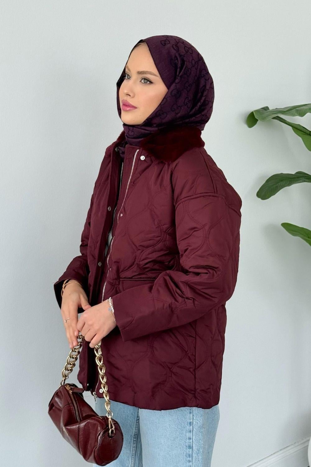 Azem Kürk Detaylı Mont Bordo 5904 