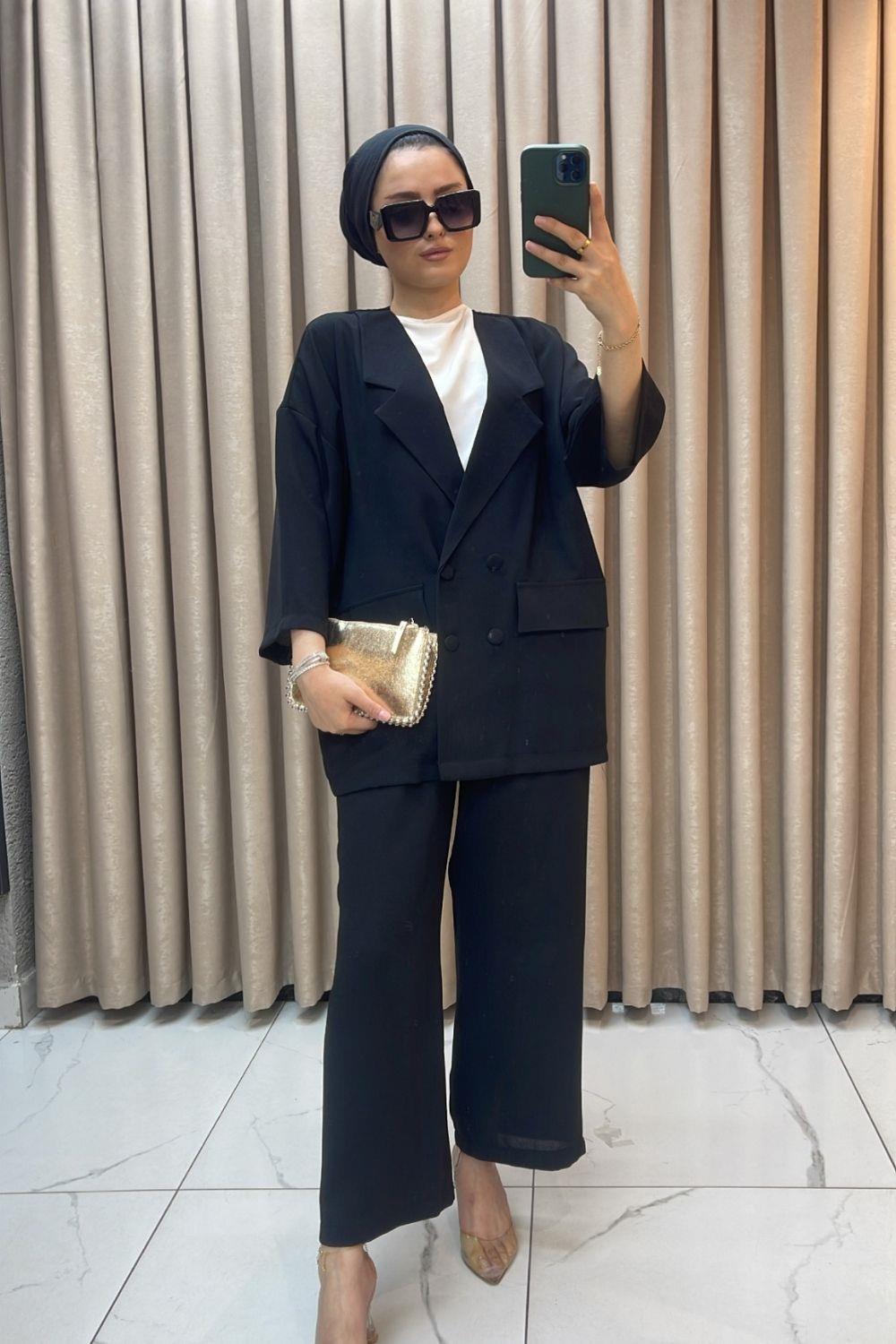 Oversize Ceket Takım Siyah 5927 