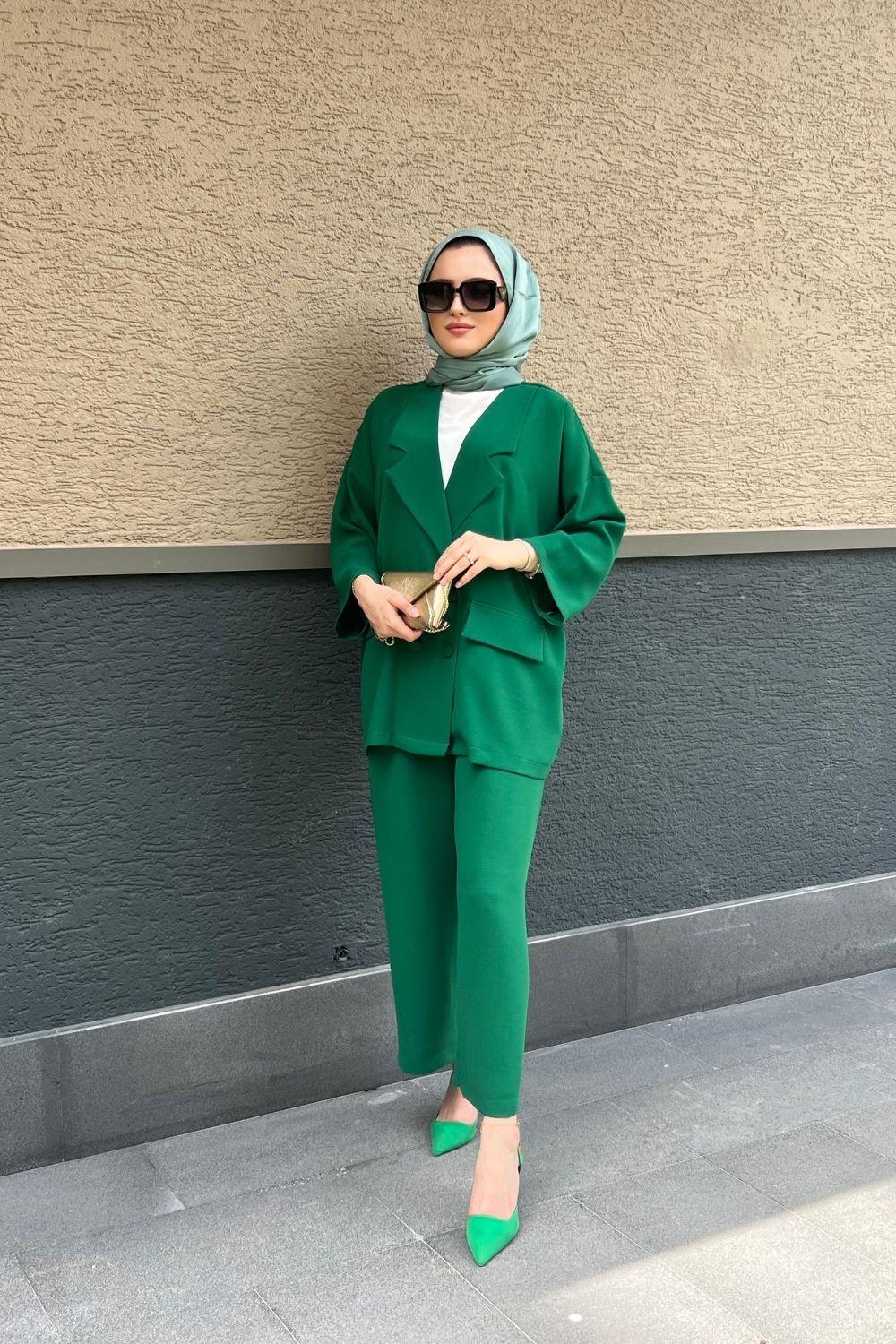Oversize Ceket Takım Yeşil 5927 