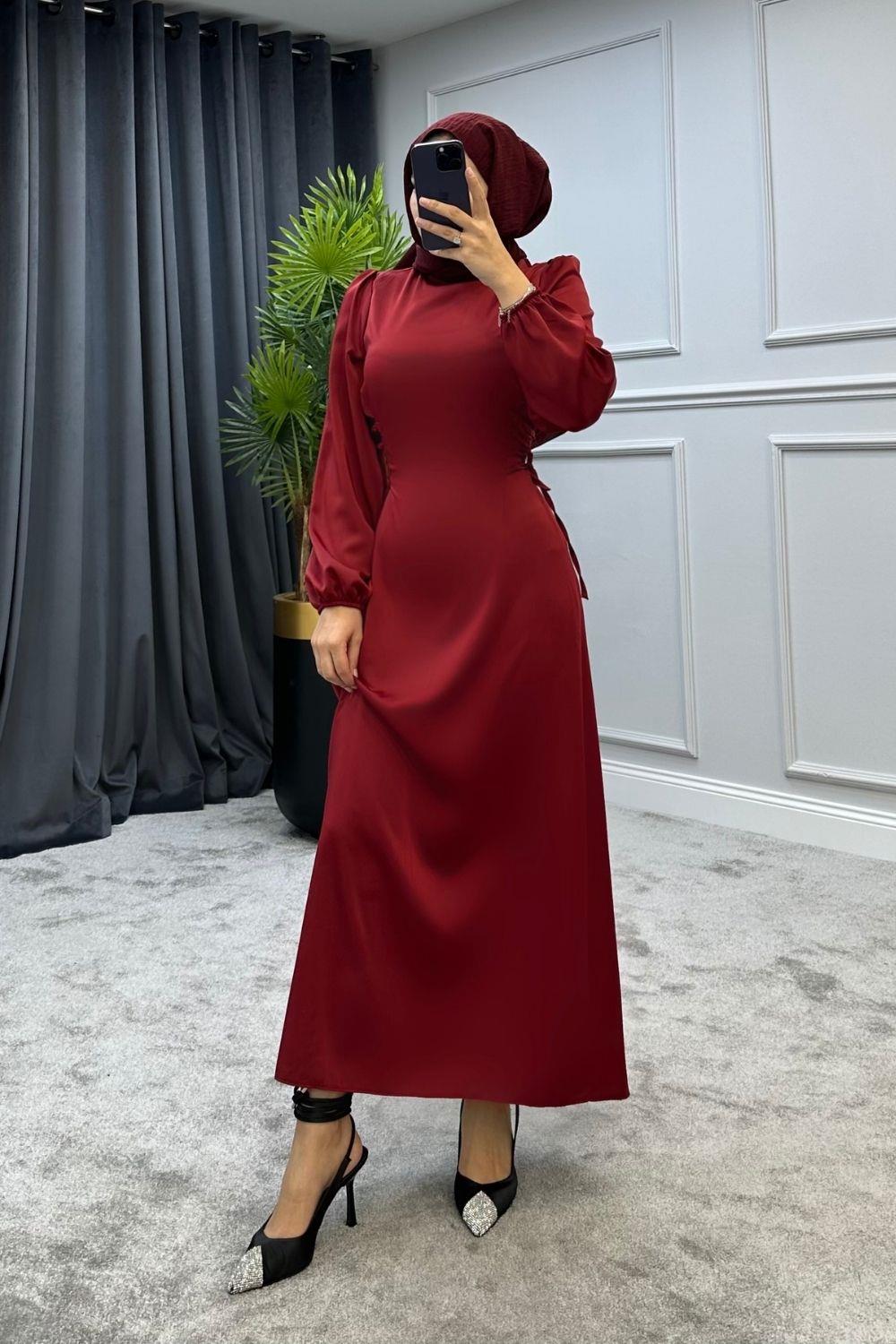 Yandan Çapraz Bağlamalı Saten Abiye Bordo 5948 