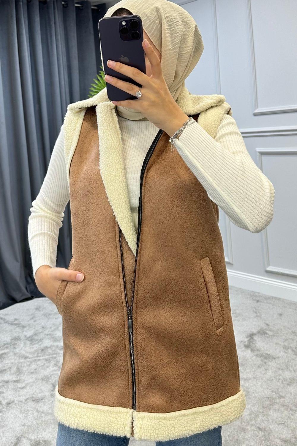 Biker Yelek Camel 5970 