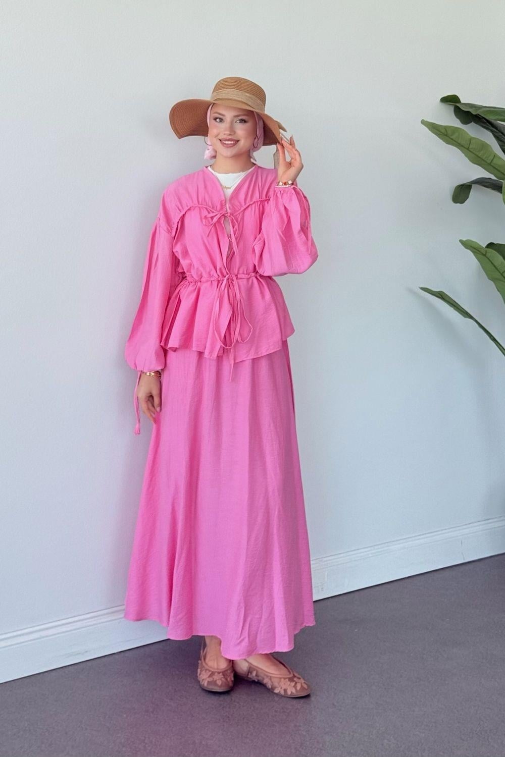 Büzgülü Etekli Takım Pembe 6000 
