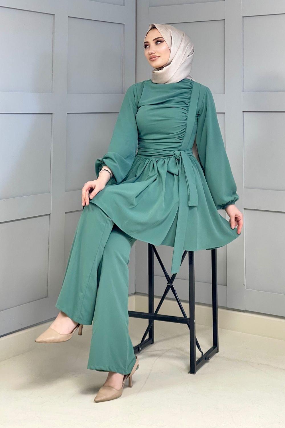 Bir Yanı Büzgülü Takım Mint 60053 