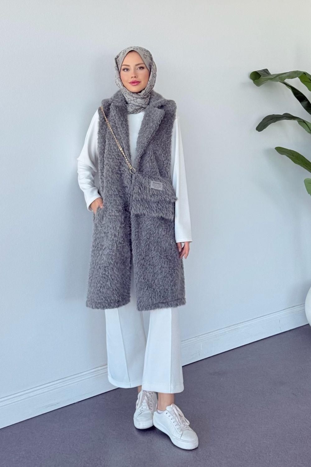 Eskimo Çanta Detay Yelek Füme 6036 