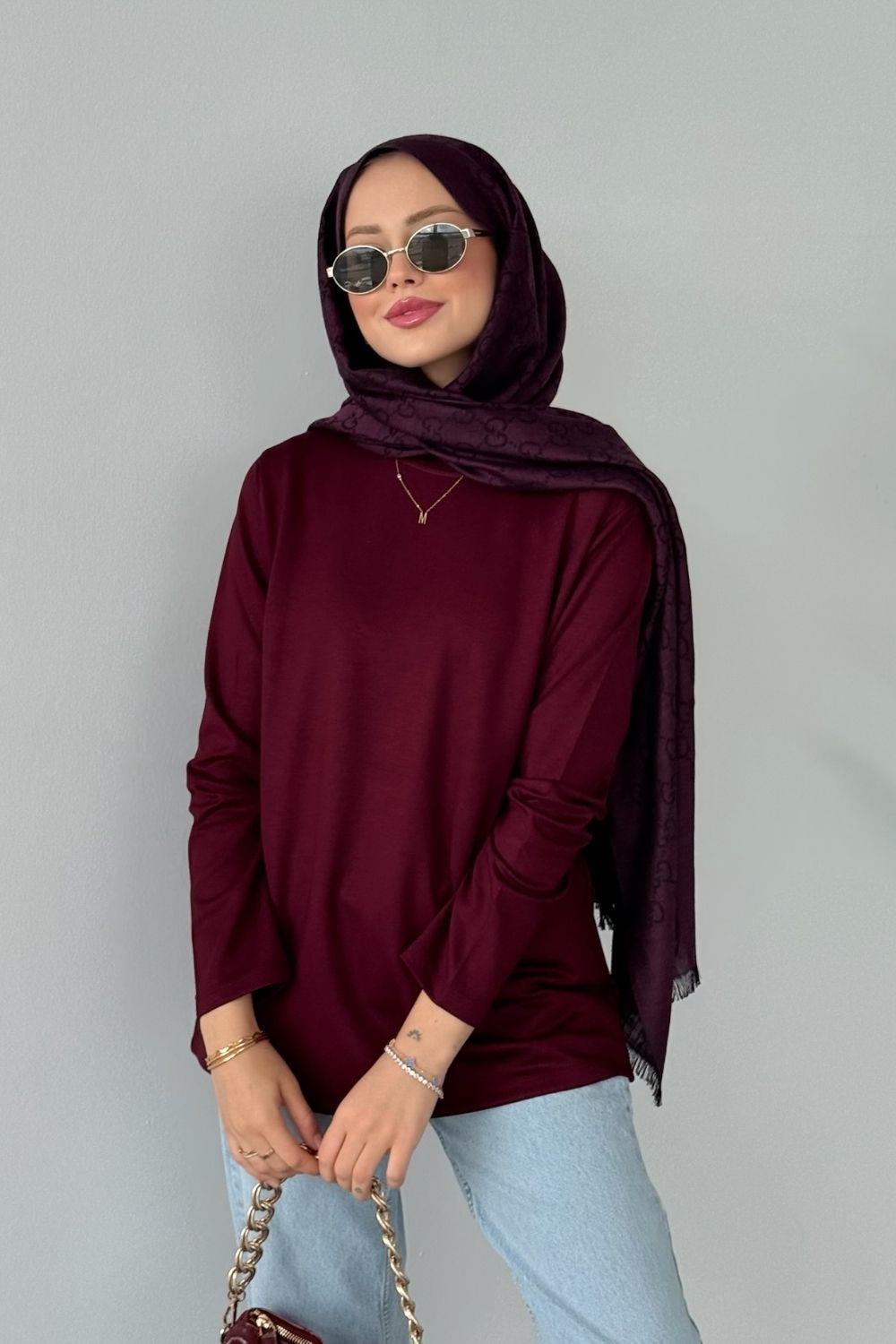 Pamuklu Uzun Kollu İçlik Bordo 6053 