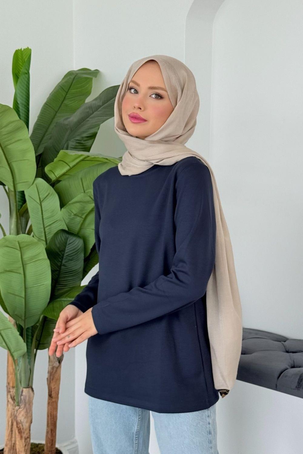 Pamuklu Uzun Kollu İçlik Lacivert 6053 