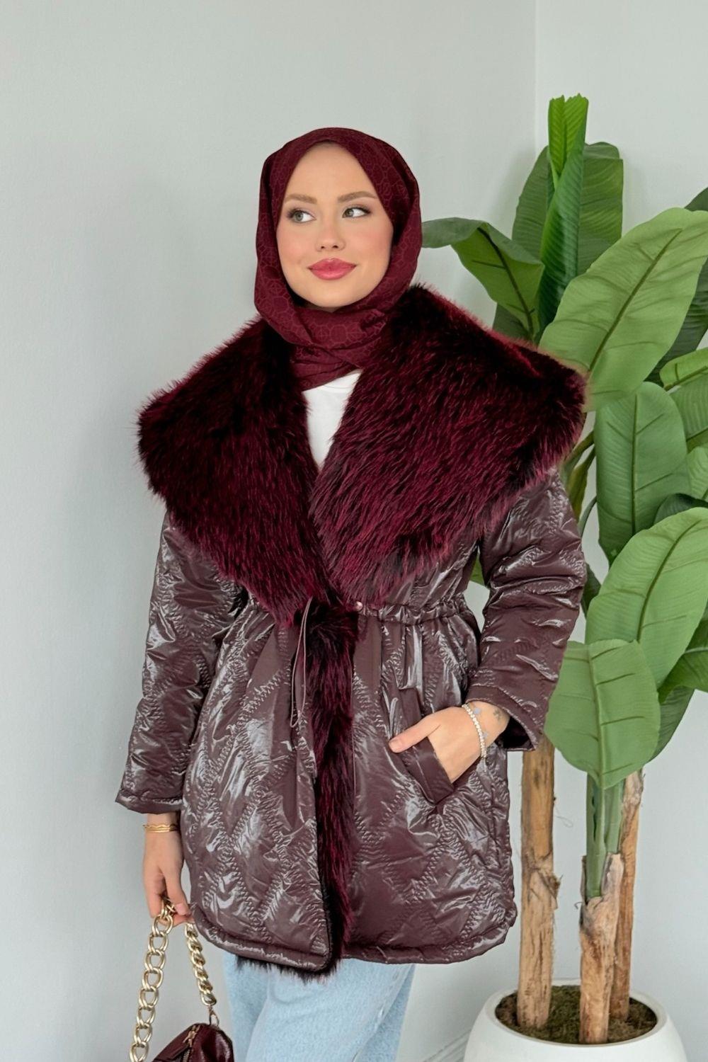 Pay Kürklü Şişme Mont Bordo 6171 