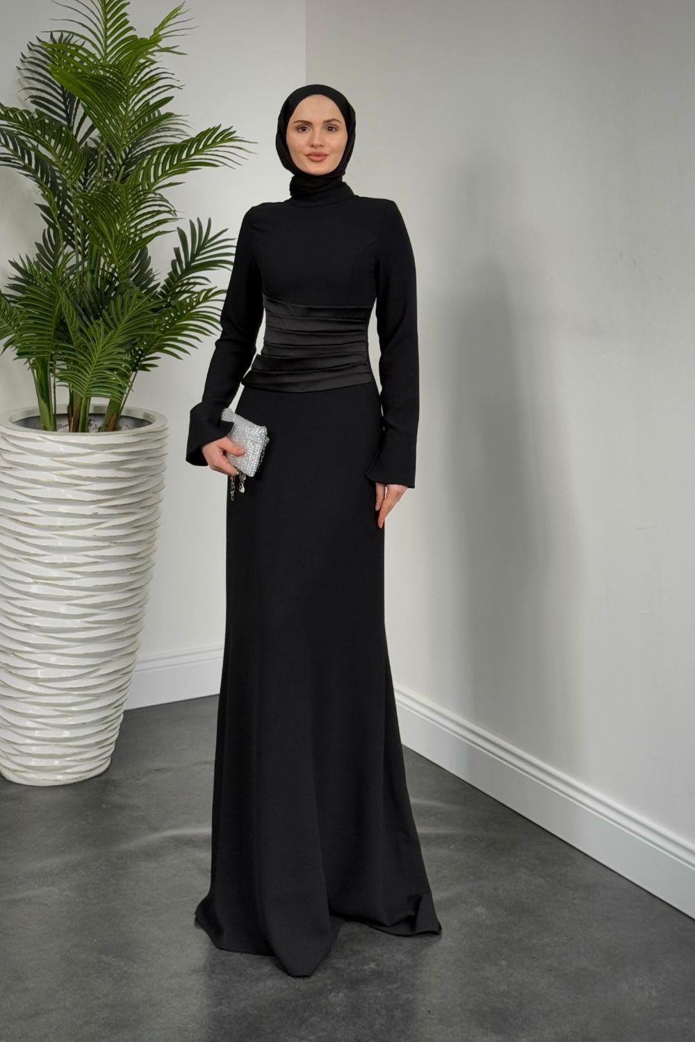 Beli Drapeli Balık Abiye Siyah 61810 