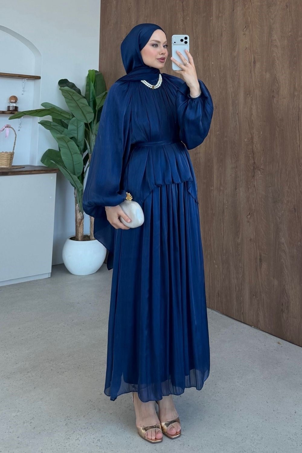 Elfida Saten Takımlı Abiye Lacivert 6201 