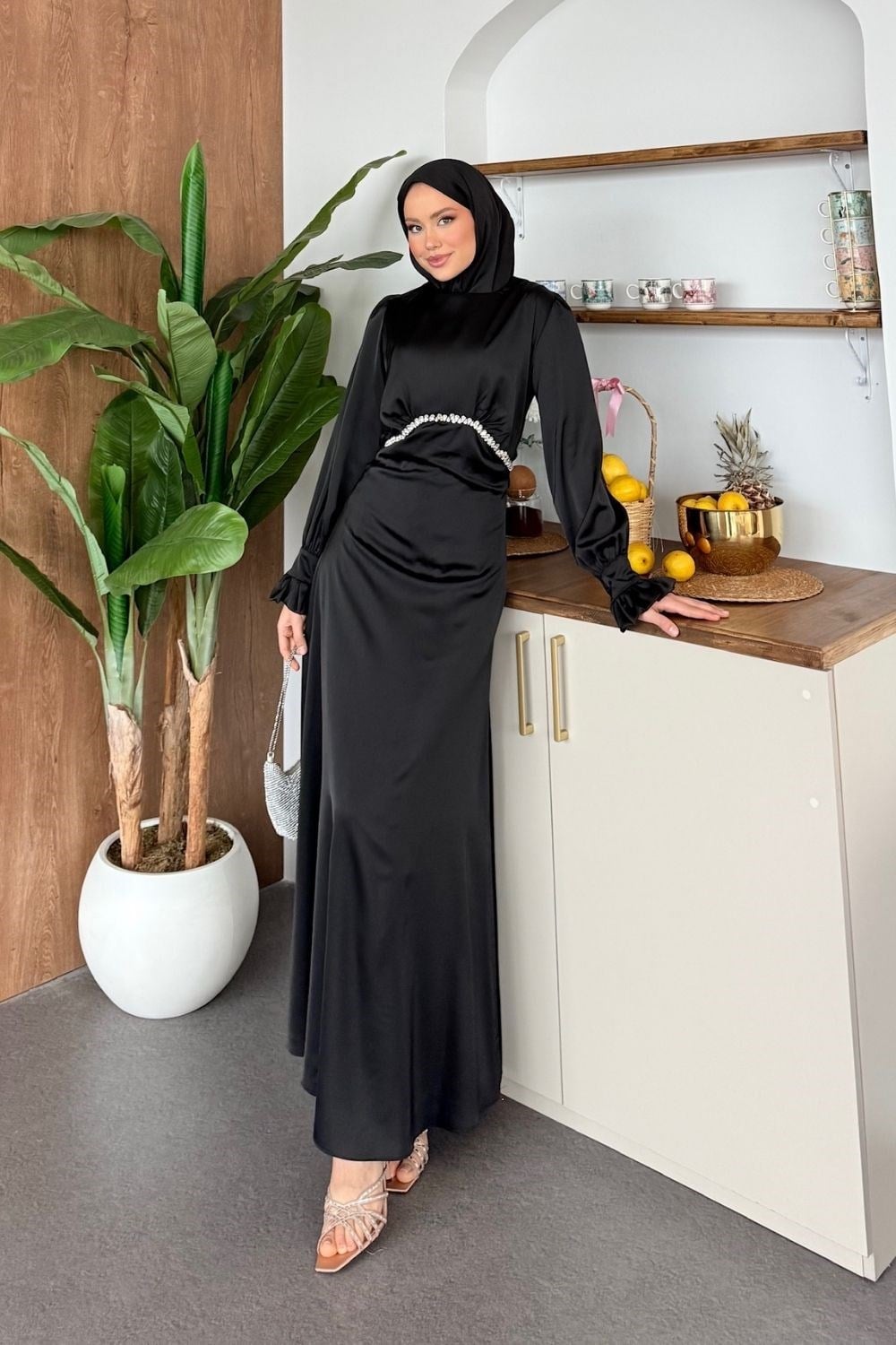 Nota Taşlı Abiye Siyah 6247 