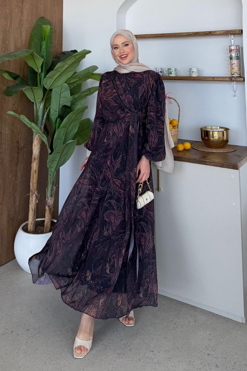 Paisley Desen Elbise Mor 6302 