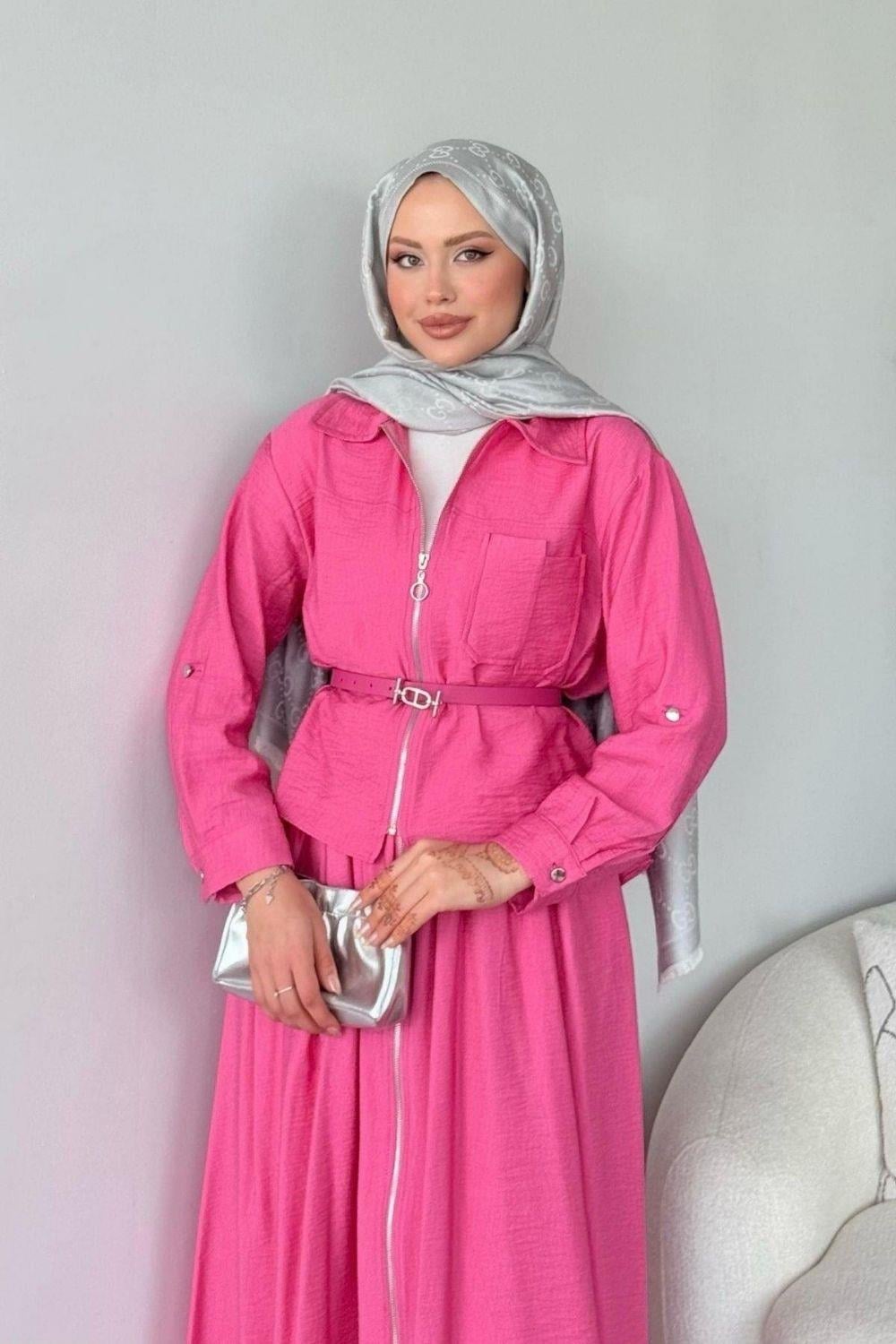 Metal Fermuarlı Takım Pembe 7973 