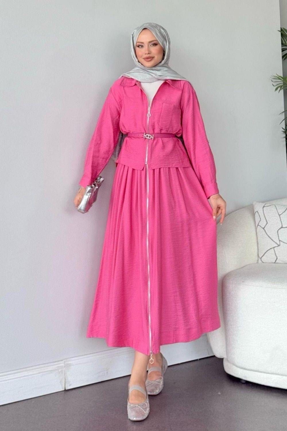 Metal Fermuarlı Takım Pembe 7973 