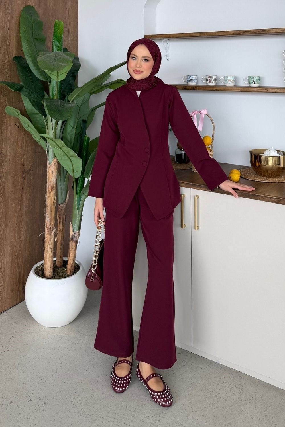 Hera Pantolonlu Takım Bordo 80270 