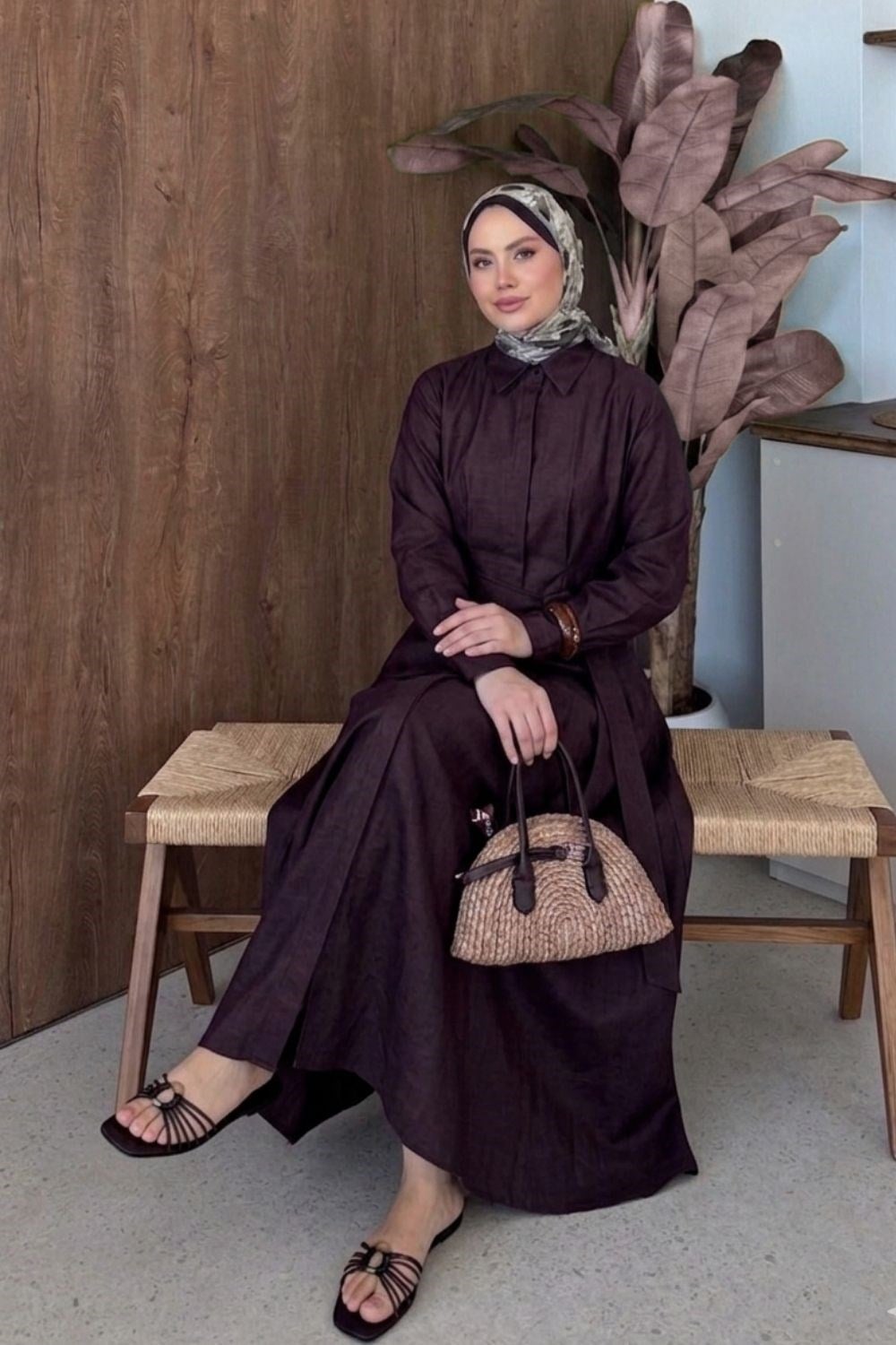 Viyana Kemerli Elbise Mürdüm 8032 
