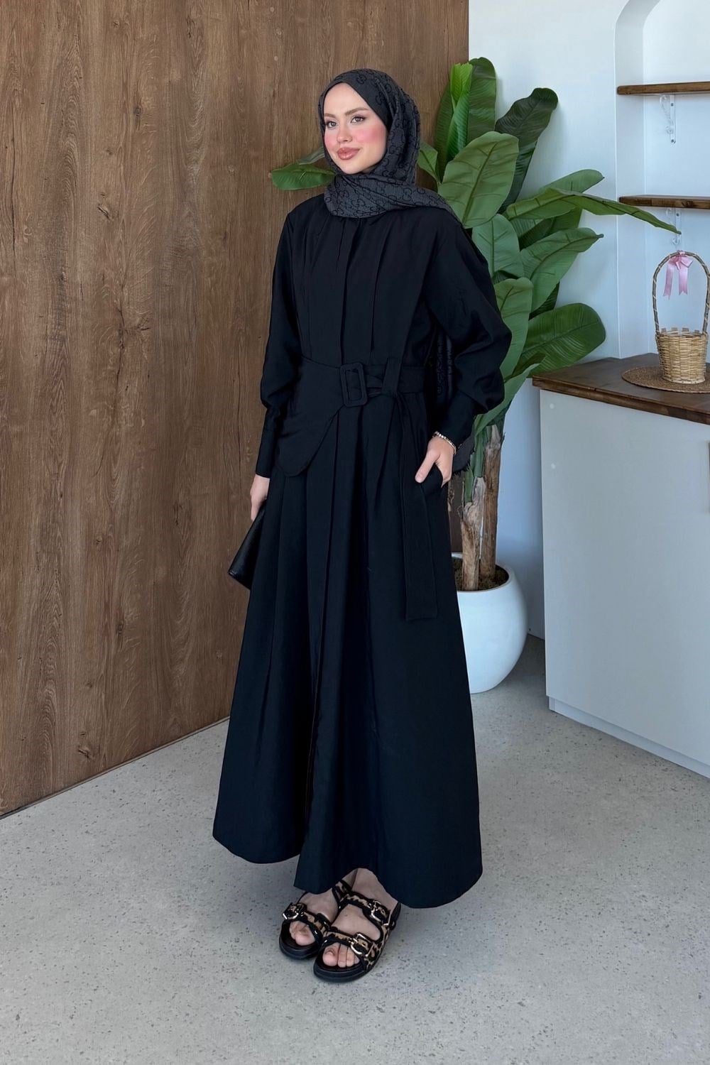 Viyana Kemerli Elbise Siyah 8032 