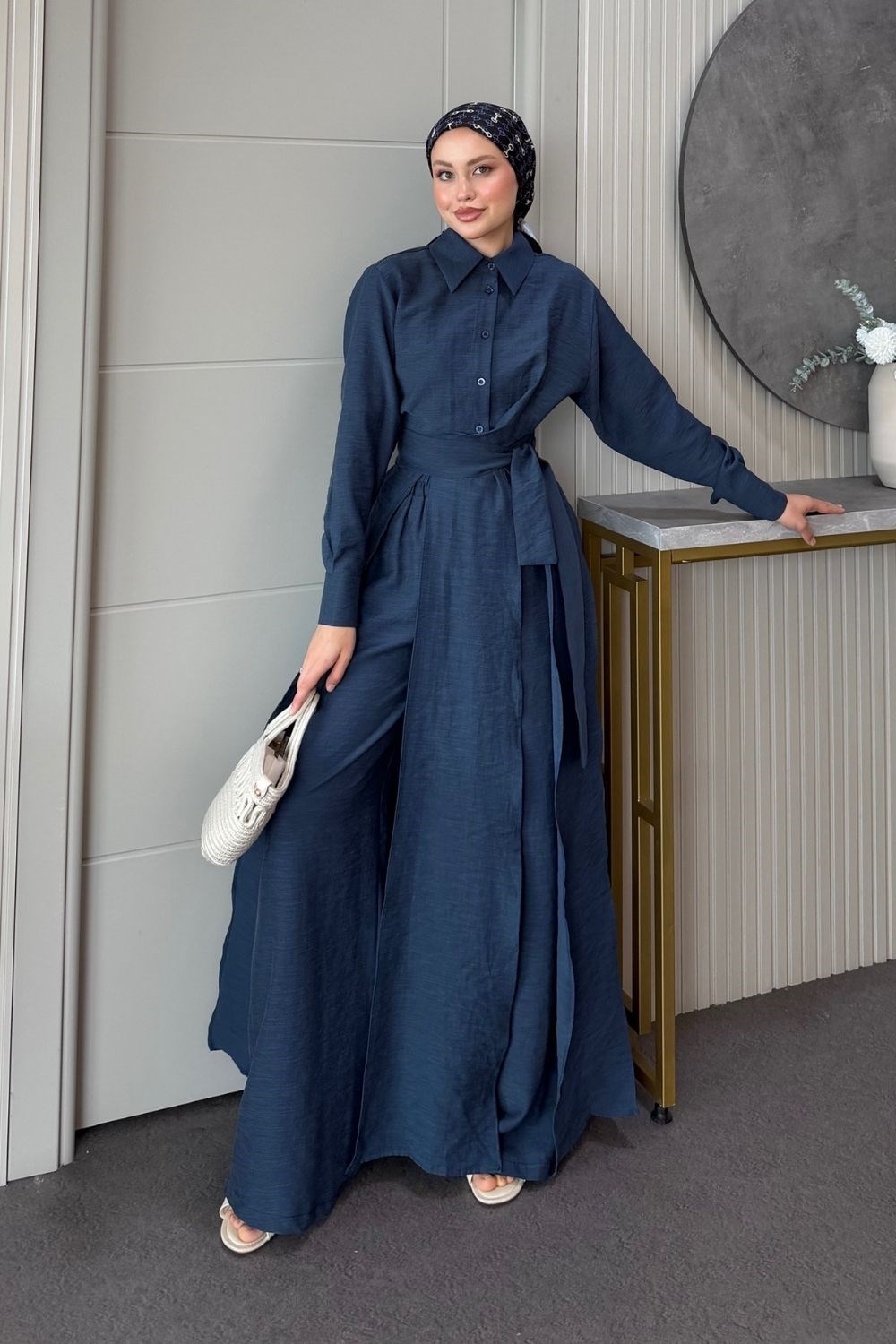 Celine Yırtmaçlı Pantolonlu Takım İndigo 8058 
