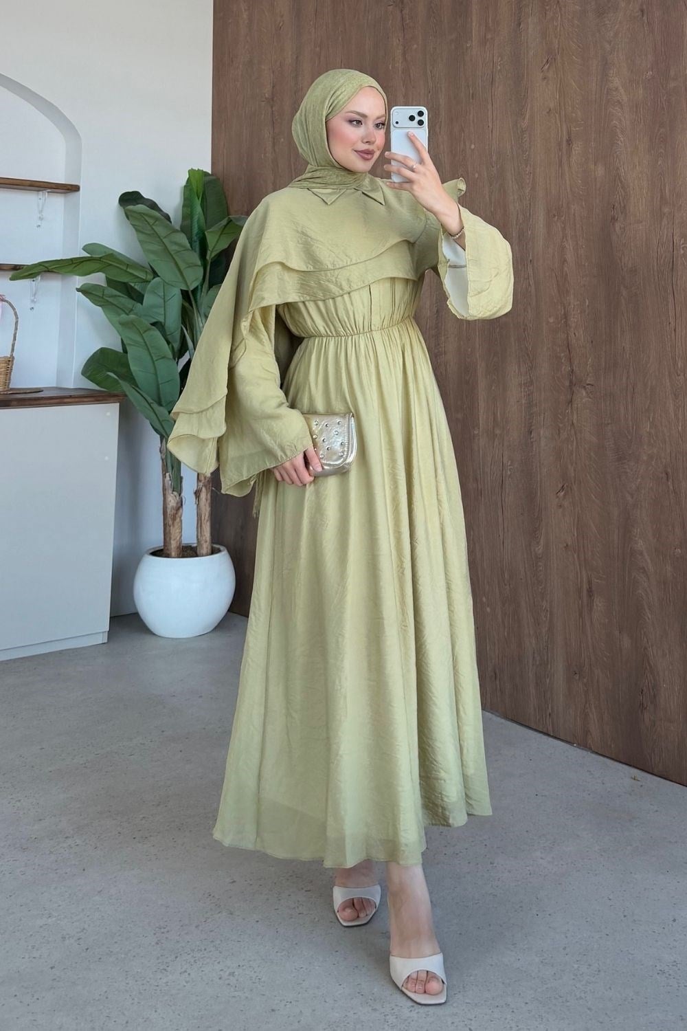 Lilyum Pelerinli Elbise Yeşil 80620 