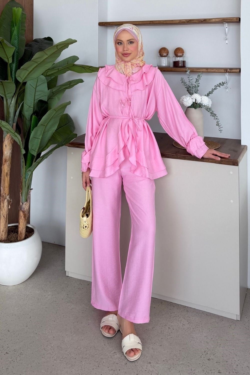 Nare Fırfır Detaylı Takım Pembe 8069 