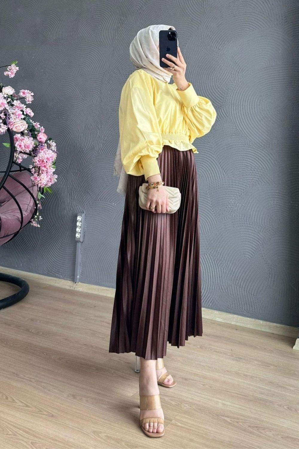 Altı Lastikli Tesettür Bluz Sarı 8308 