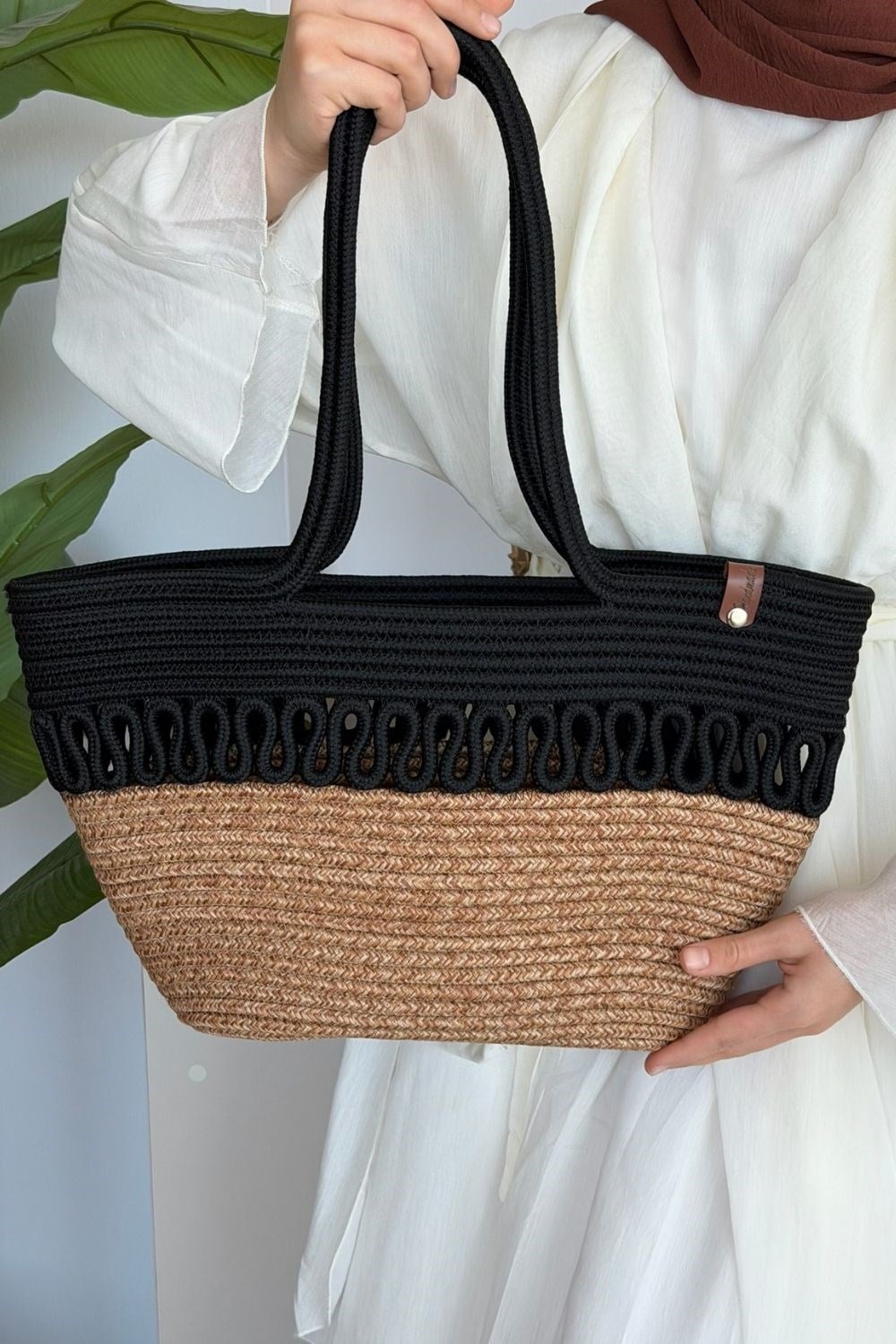 Miami Handmade Hasır Omuz Çantası Siyah 8321 