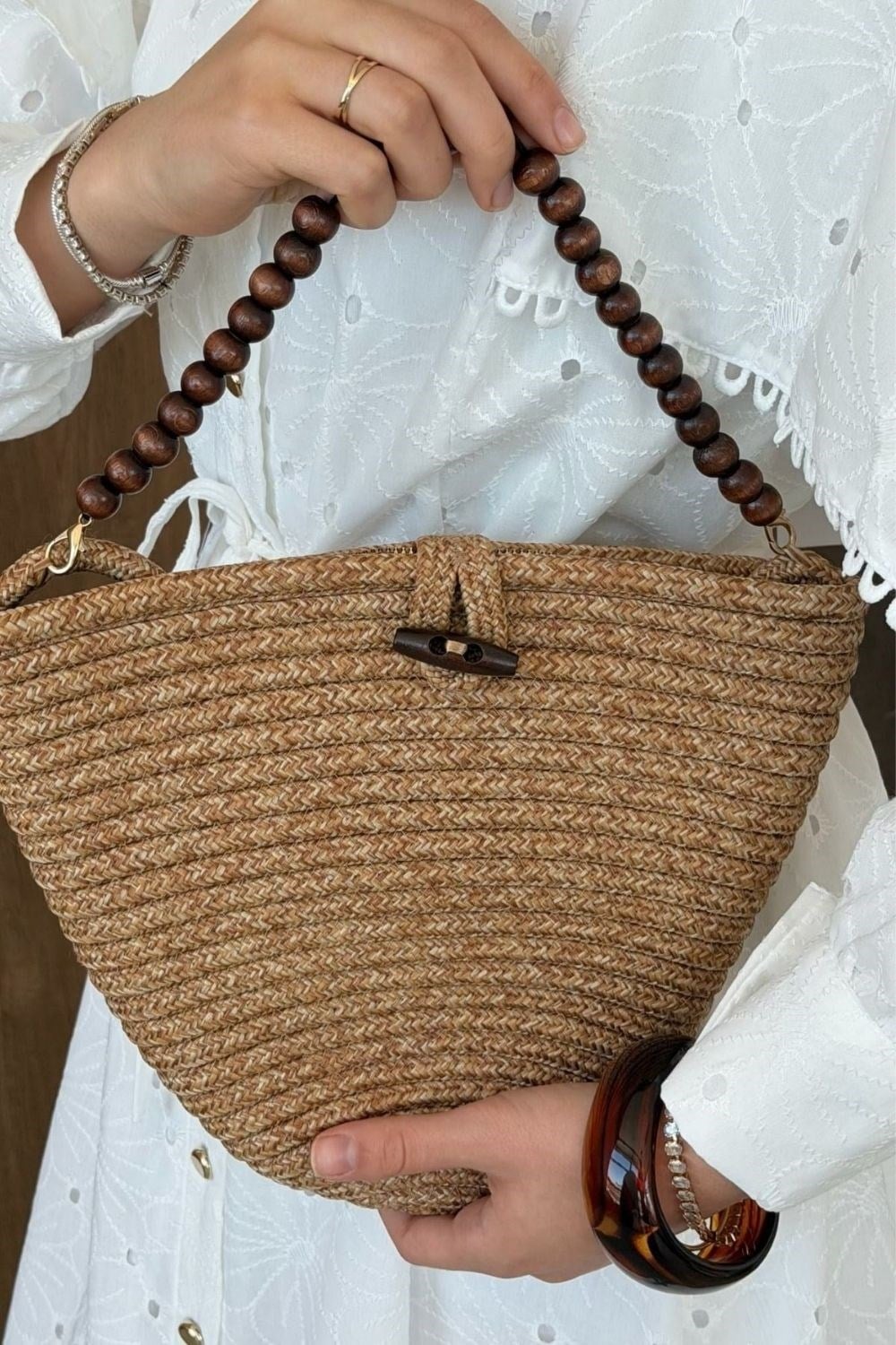 Piccolo Handmade Boncuk Dty Hasır Çanta Camel 83570 