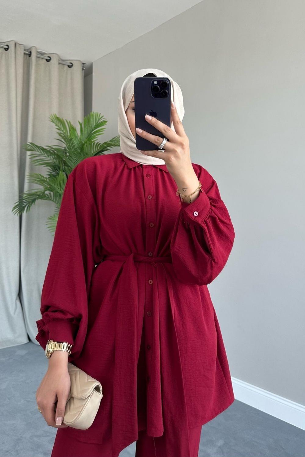 Perla Airobin Kemerli Takım Bordo 8373 