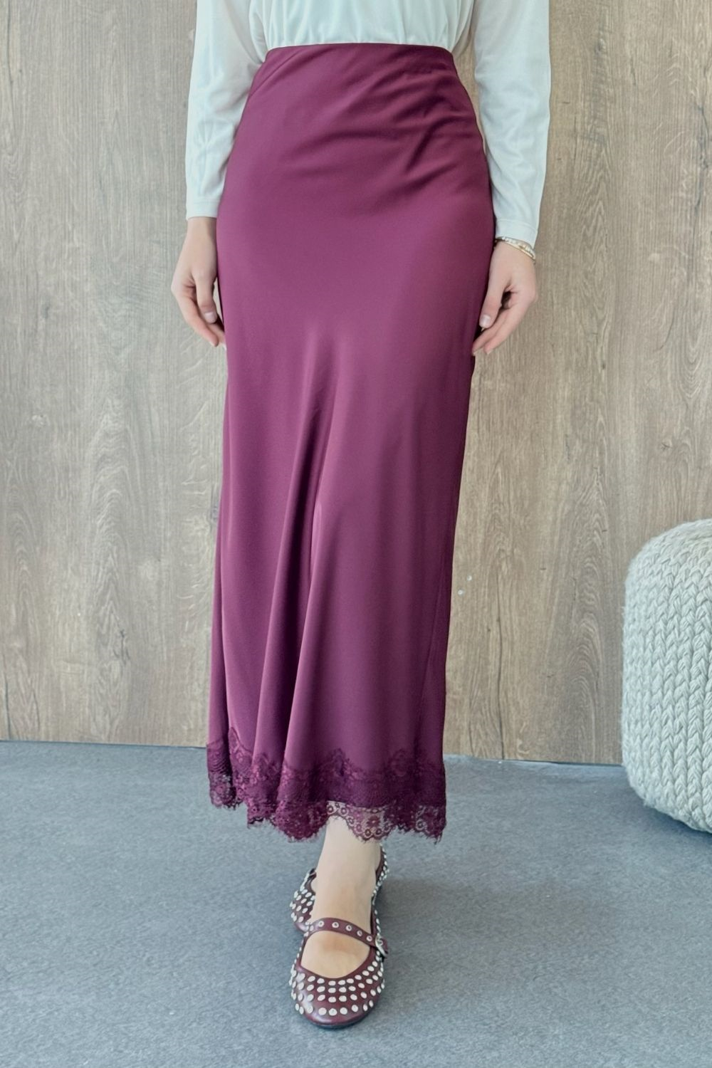 Fistolu Saten Etek Bordo 8439 