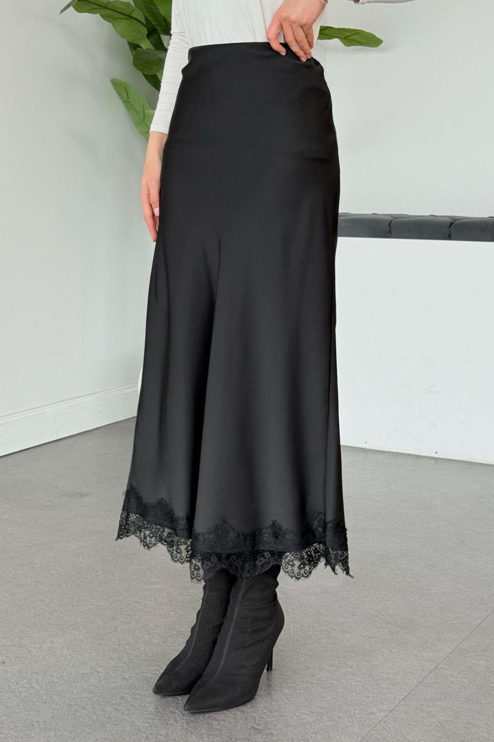 Fistolu Saten Etek Siyah 8439 