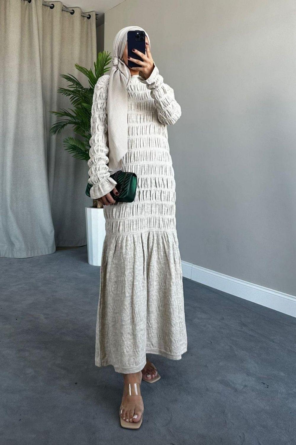 Gipeli Triko Elbise Bej 8463 